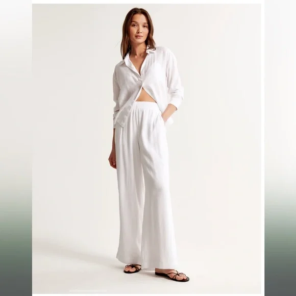 Abercrombie Crinkle Textured Pull On Pants White size medium - Picture 5 of 5